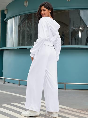 Women's 2 Piece Outfits Tracksuits Casual Cropped Hoodie Wide Leg Pants Travel Workout Lounge Sets4