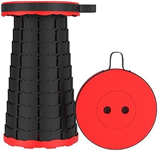 Portable Folding Stool Lightweight with Load Capacity 130KG, Retractable Plastic Foldable Collapsible Stool for Camping Fishing Hiking BBQ Outdoors Indoors Kitchen (Red)