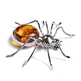 Aus 925er Silber Klassische, handgemachte silberne Spinnen-Brosche mit braunem Bernstein