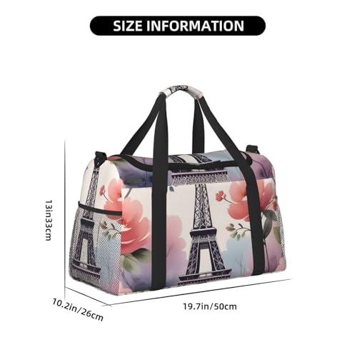 Romantic Paris Eiffel Tower Bycicle Print Travel Duffle Bag - Foldable Personal Item Travel Bag for Women & Men,13x10.2x19.74