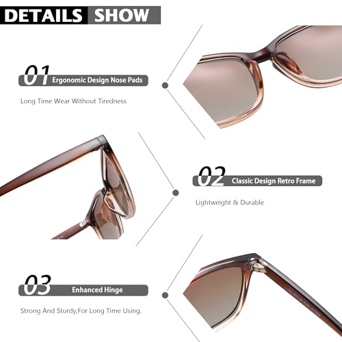 COASION Women's Polarized Sunglasses for Small Face - Fashion Square Shades UV400 Protection4