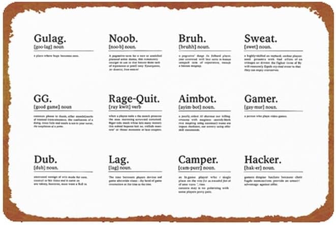 Funny Gaming Slang Definition Print Retro Game Wall Aluminium Metal Sign