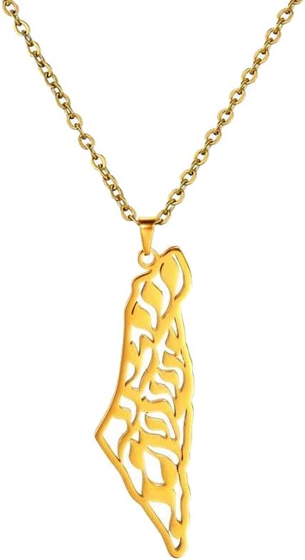 TOLOWOBKPalestine Necklace Gold Israel Palestine Flag Country Map Pendant Necklace for Women Men Arabic Jewelry Personalized Charm Family Gifts