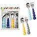 Chewbeads CB EAT Flatware - Feeding Utensils Set for Babies, Toddlers, and Kids. Baby Safe 100% Silicone and Stainless Steel Kids Silverware Set (Blue/Grey)