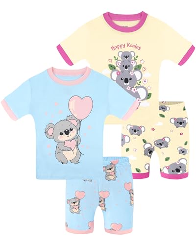 DAUGHTER QUEEN Girls Pajamas Kids Summer PJs Size 8 100% Cotton Short Sleeve Pj Sets Children Koala Sleepwear Flower Jammies Clothes 8T 7-8 Years Old Medium