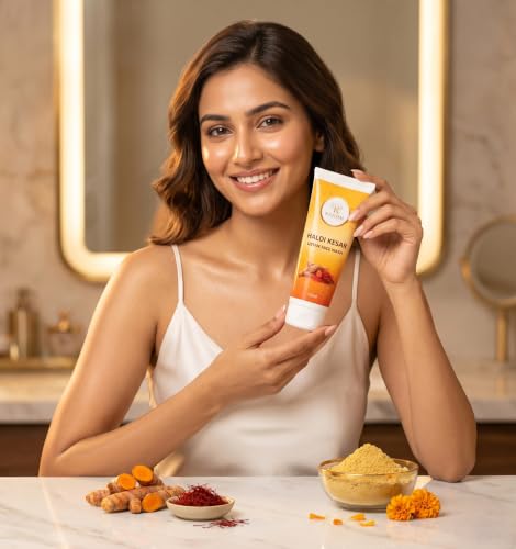 Image of Haldi Kesar Ubtan Face Wash for Natural Glow and Tan Removal | Artisanal Skin Brightening Daily Cleanser | Deep Cleansing Face Wash Suitable for All Skin Types (100ml)