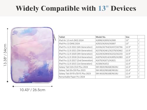 Image of TiMOVO 13 Inch Tablet Sleeve with Pocket, Watercolor Purple | For iPad Air 13 inch M3 2025, iPad Pro 13 inch /12.9 inch, Galaxy Tab S9 /S10 Plus /S9 FE+ 12.4 inch, Remarkable Paper Pro 11.8 inch