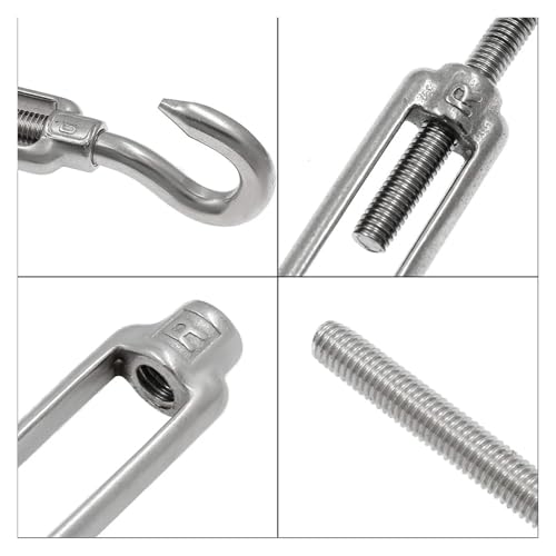 Tensores para cables tipo gancho de acero inoxidable 304, juego de 5 unidades M6 miniatura 4