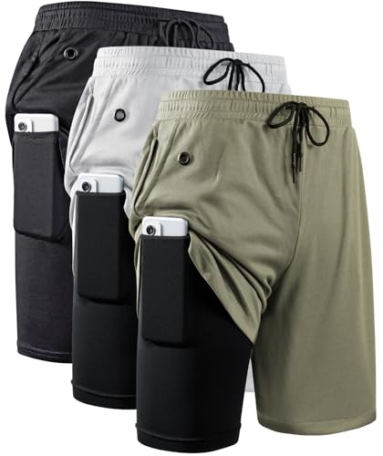 Image of JWJ Men's 2 in 1 Workout Running Shorts 7 Inch Lightweight Athletic Gym Shorts with Compression Liner