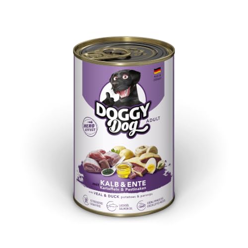 DOGGY Dog Paté Mix 1, 6 x 400 g, Nassfutter für Hunde im Probierpaket, getreidefreies Hundefutter mit Lachsöl und Grünlippmuschel, Alleinfuttermittel mit hohem Fleischanteil, Made in Germany