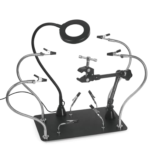 Estación de soldadura magnética de tercera mano, soldadura de tercera mano con 3 lupa, brazo mecánico giratorio 360°, estación de soldadura, kit de ejercicios para aficionados al bricolaje, ingenieros