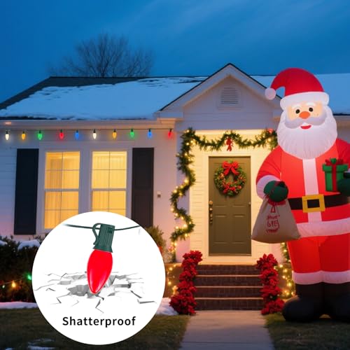Image of 25FT C7 Multicolor Christmas Lights Outdoor, Waterproof LED String Lights with 25 Bulbs for Roof, Fence Patio Xmas Tree Holiday Decor