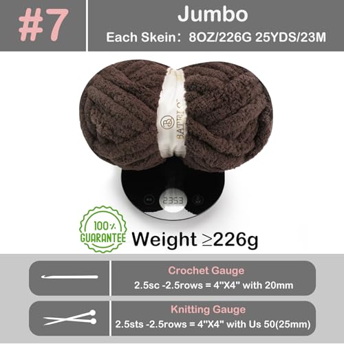 Image of Chunky Yarn for Hand Knitting, Chunky Chenille Blanket Yarn for Crocheting, Bulky Soft Fluffy Chenille for Blanket Project, 8 Pack of 8oz /25yds, Dark Brown