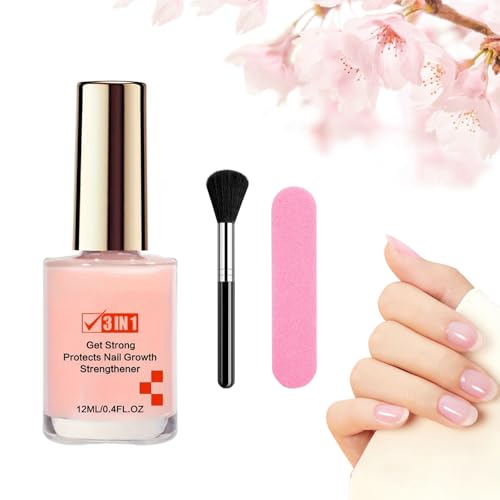 12ML Nail Damage Strengthener, 3-in-1 Super Strong Nail Hardener (Pink)