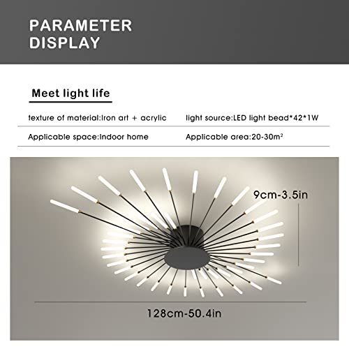 Lustre plafonnier LED moderne 42 têtes acrylique et design noir