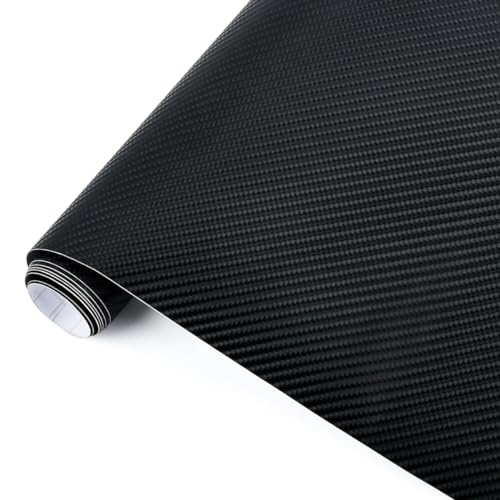 TMBMLPP Carbon Fibre Vinyl Wrap, 150x30cm Matte Black Car Wrap with Plastic Scrapers, Textured 4D Effect Self-Adhesive Car Vinyl Wrap, Waterproof Wrap Roll without Bubble, for Cars Motorcycles