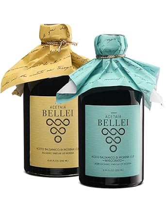 Acetaia Bellei Aged Balsamic Vinegar of Modena Variety Pack, Aceto di Balsamico, Italian Food Cooking Gift, Precious Yellow and Blue - Two 250ml Bottles