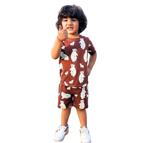 Image of Be Awara Kids Printed Half Sleeves T-shirt & Shorts Clothing Sets, 100% Cotton Soft Unisex Cord Set, Comfortable Wear for Kids With Cool Prints, Everyday Casual Wear for Boys & Girls