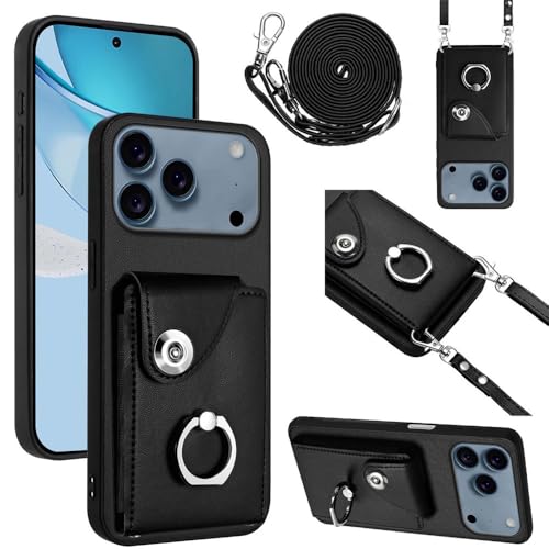 Étui iPhone 14 Pro noir avec portefeuille cuir et sangle silicone pour protéger votre smartphone