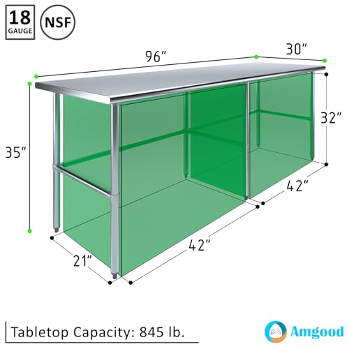 Image of AmGood Stainless Steel Work Table Open Base | Metal Work Bench (Stainless Steel Table Open Base, 96 inch Long x 30 inch Deep)