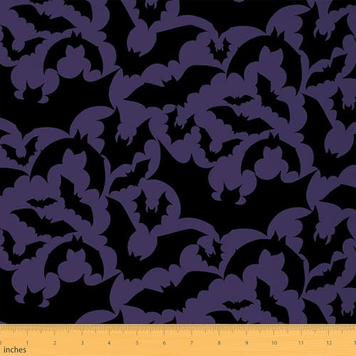 Halloween Fabric by The Yard Black Purple Bat Silhouette Fabrics for Sewing Supplies Wild Bats Decor Gothic Style Fabric for DIY Soft Polyester No Stretch 2 Yards,72" L x 59" W
