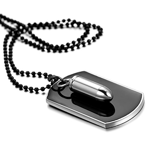 OIDEA Bijoux Pendentif Collier Homme Balle Plaque Militaire Dog Tag Style Militaire Armée pour Homme et Femme Couleur Noir Argent