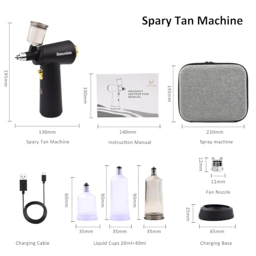 Image of Portable Cordless At Home Spray Tan Gun with Wireless /USB Charging | Ultra-fine Mist, 2 Shape Nozzle, 3-Level Spray Mode, Spray Tan Machine for Home, Beach, Travel, Salon and Spa (Black)