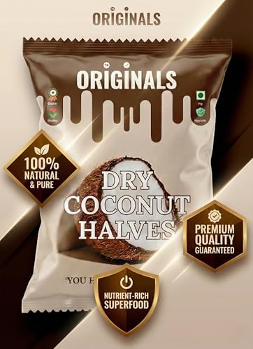 Image of ORIGINALS Premium Dry Coconut Halves (आधा नारियल) 900g Natural Sun-Dried Fresh Fibre-Rich & Aromatic Suitable for Desserts chutneys and Sweets