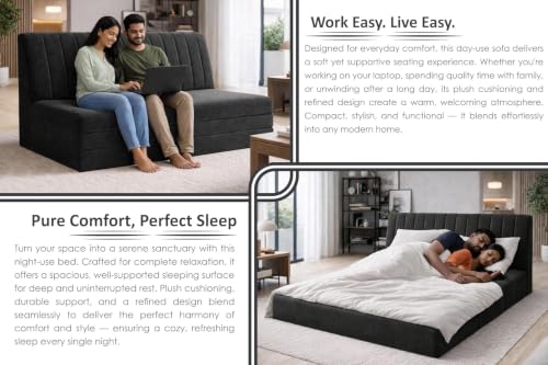 Image of 3-Seater Foldable Sofa Bed with Adjustable Backrest, Modern Velvet Fabric Folding Couch for Living Room, Guest Room & Small Spaces-Black
