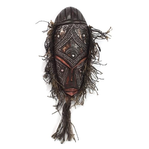 NOVICA Artisan Crafted Handmade African Sese Wood Mask | Aluminum Cotton Rustic | Aluminum Wall Mask | Brown Cotton Twine | Home Decoration | Hand Finished | Ghana 'Brown Kotoku' 9.5" H x 4.1" W x 2"