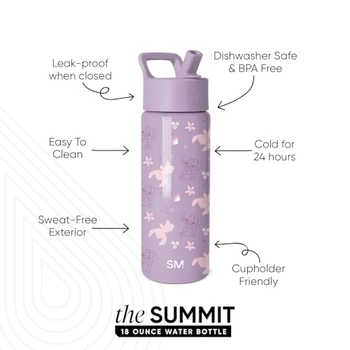 Image of Simple Modern Kids Summit Water Bottle with Straw Lid | Disney Stitch 18oz Stainless Steel Cup Insulated Tumbler for Toddlers, Boys, Girls, School | Stitch Experiment 624