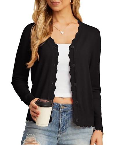 GRECERELLE Cárdigan de Mujer con Botones y Cuello en V Cárdigan de Mujer Ligero y Elegante para el Verano con Encaje (Negro, L) - imagen 2