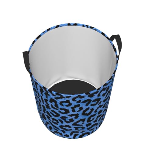 Image of Blue Leopard Round Laundry Hamper Storage Basket Toys Clothes Organizer Bin For Home Bathroom Bedroom Dorm Nursery, 62l