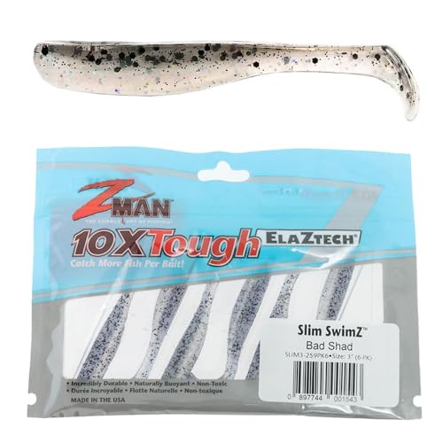 Z-Man SLIM3-259PK6 Elaztech Slim Swimz Paddle Tail Swimbait, 3" Bad Bad