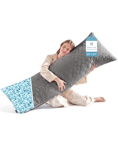 YZ HOME Long Body Pillow for Adults, Firm Body Pillow Shredded Memory Foam, Adjustable Height,Support for Side Sleeping & Pregnant Women(Grey, 20x54 Inch)