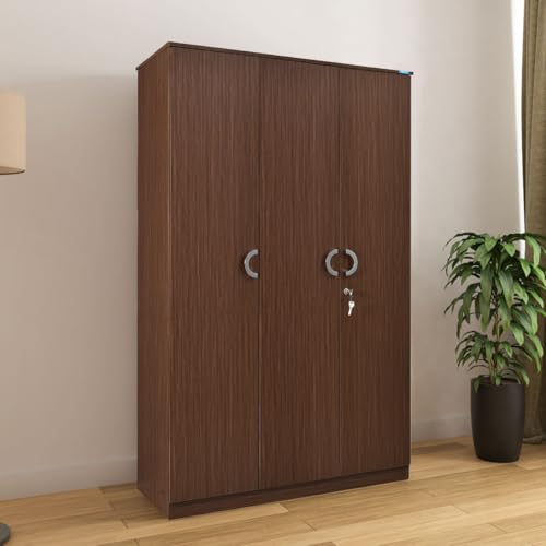 Nilkamal Massif 3 Door Wardrobe Without Mirror | Engineered Wood Almirah | with 8 Shelves & 1 Rod | 1 Year Warranty | Legno Oak