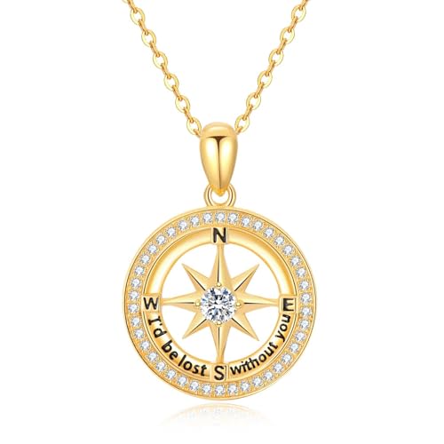 14K Solid Gold Compass Necklace for Women I'd Be Lost Without You Gold Compass Jewelry Christmas Anniversary Graduation Gifts for Her Mom Girlfriend Daughter