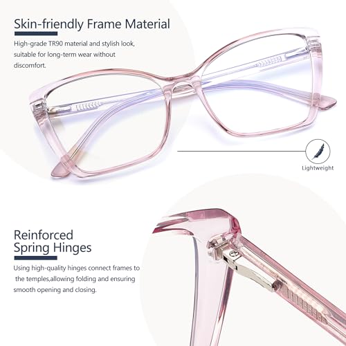 Image of Blue Light Blocking Glasses for Women, Oversized Trendy Cat Eye Computer Gaming Glasses Anti Glare & UV Glare RF6204 (Flesh Pink Cateye Frame)