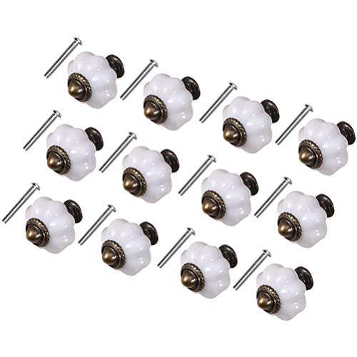 DOITOOL 12 Piezas Tiradores de Cerámica Pomos y Tiradores de Muebles Vintage Pomos con Tornillo para muebles de gabinete armario de cocina manijas de cajón (blanco)