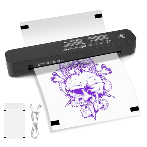 Tattoo Stencil Printer, 2600mAh Wireless Thermal Stencil Printer with 10Pcs Thermal Paper, Portable Bluetooth Stencil Machine Compatible with iOS, Android, PC, for Tattoo Artists & Beginners
