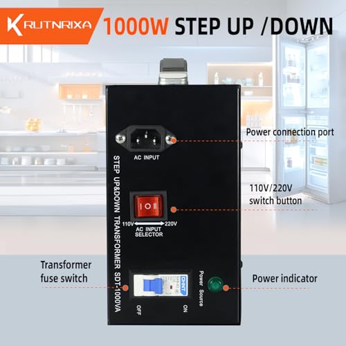 Voltage Converter Transformer 1000 Watt Step Up/Down Convert from 110V-120V to 220V-240Vt and from 220V-240V to 110V-120V with 2 US outlets, 2 Universal outlets, Resettable Circuit Breaker4
