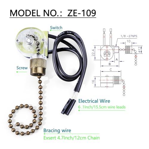 Image of 2Pack Ceiling Fan Pull Chain Light Switch Zing Ear ZE-109, Bronze | Universal Zipper Cord On /Off Control Replacement Accessories Compatible with Hunter Fan Wall Table Cabinet Closet Lamps