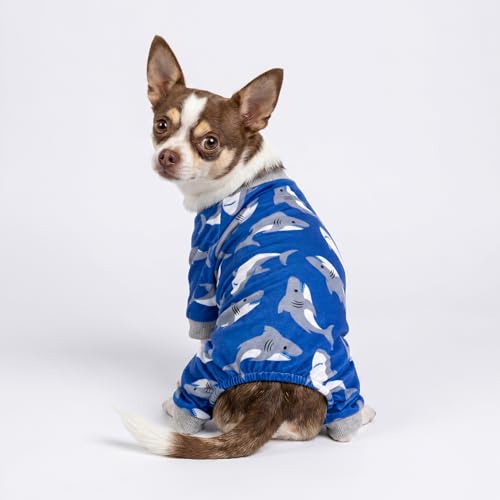 Image of Fitwarm Shark Dog Pajamas, Dog Clothes for Small Dogs Girl Boy, Pet Onesie with Feet, Cat Outfit, Lightweight Velvet, Royal Blue, Small