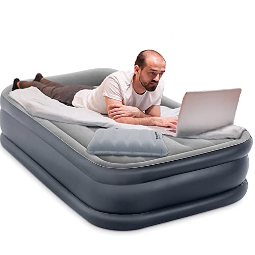 Intex Twin Air Mattress With Built In Pump - 16.5" Dura-Beam Plus Deluxe Raised Pillow Rest Twin Blow Up Mattress With Wholesalehome Inflatable Pillow For Camping, Travel And Home #TOP2