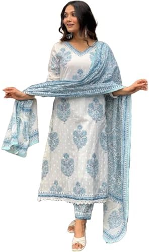 Nermosa Block Printed Kurta Set for Women with Dupatta