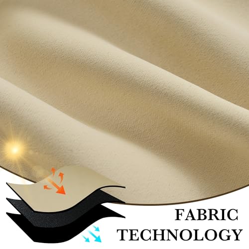 Image of RYB HOME 100% Blackout Short Curtains for Small Window, Thermal Insulated Noise Reducing Back Tab Curtains for Nursery Bathroom Basement, 42 inches Wide by 54 inches Long, Biscotti Beige