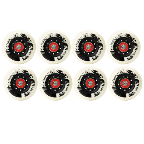 JCCHT 8 Pack 60mm 62mm 64mm 68mm 70mm 72mm 76mm 80mm Inline Skate Wheels Outdoor Indoor 90A Asphalt Formula Roller Skate Replacement Wheels with Bearing,White,80MM