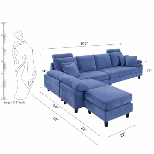 Image of Torque - Ferguson 6 Seater L Shape Sofa Set for Office (Blue) | Premium Fabric Interchangeable L Shape 6 Seater Sofa for Living Room Bedroom Furniture| 1 Years Warranty