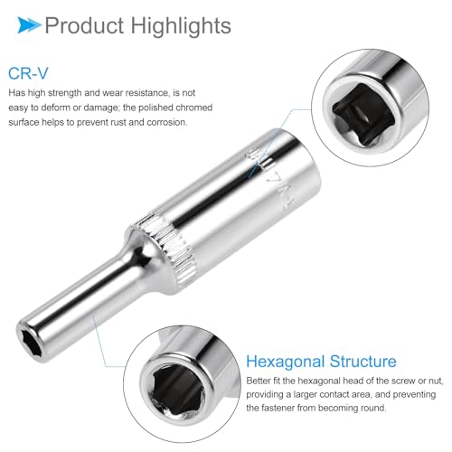 Image of 6-Point Socket, 1 /4 inch Drive 4mm Deep, Polished Chromed CR-V Metric Deep and Shallow Impact Socket - (Applications: for Ratchet Torque Electric Wrenches Car Repair), 2-Pieces