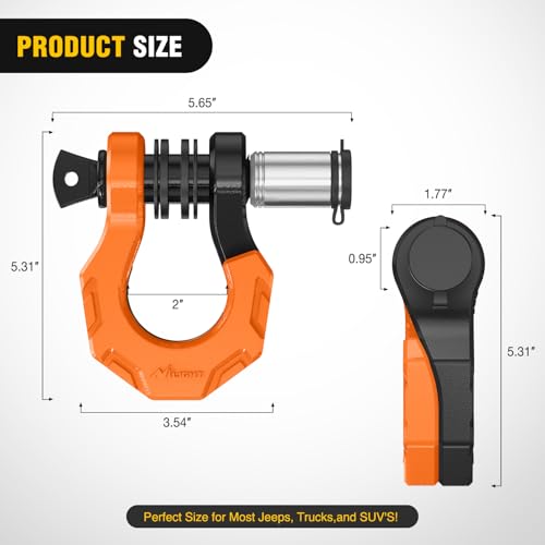 Image of Nilight 2 Pack 3 /4 inch D-Ring Separate Shackle with 7 /8 inch Lock Pin 45,000 lbs Break Strength, Off Road Recovery Shackle with Isolators Washers for Use with Tow Strap, Winch, Truck Vehicle (Black&Orange)
